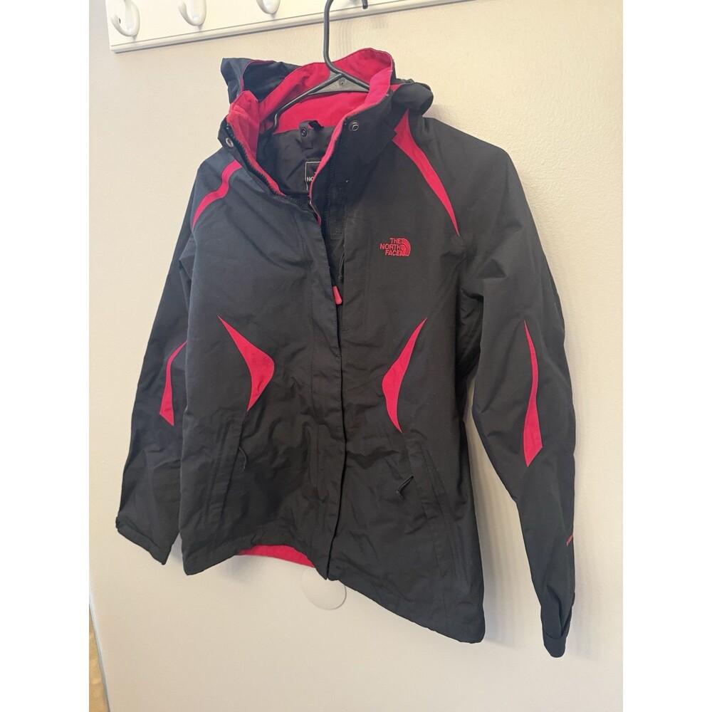 North Face Womens Small Hyvent Waterproof Hooded Rain Jacket Black & Pink